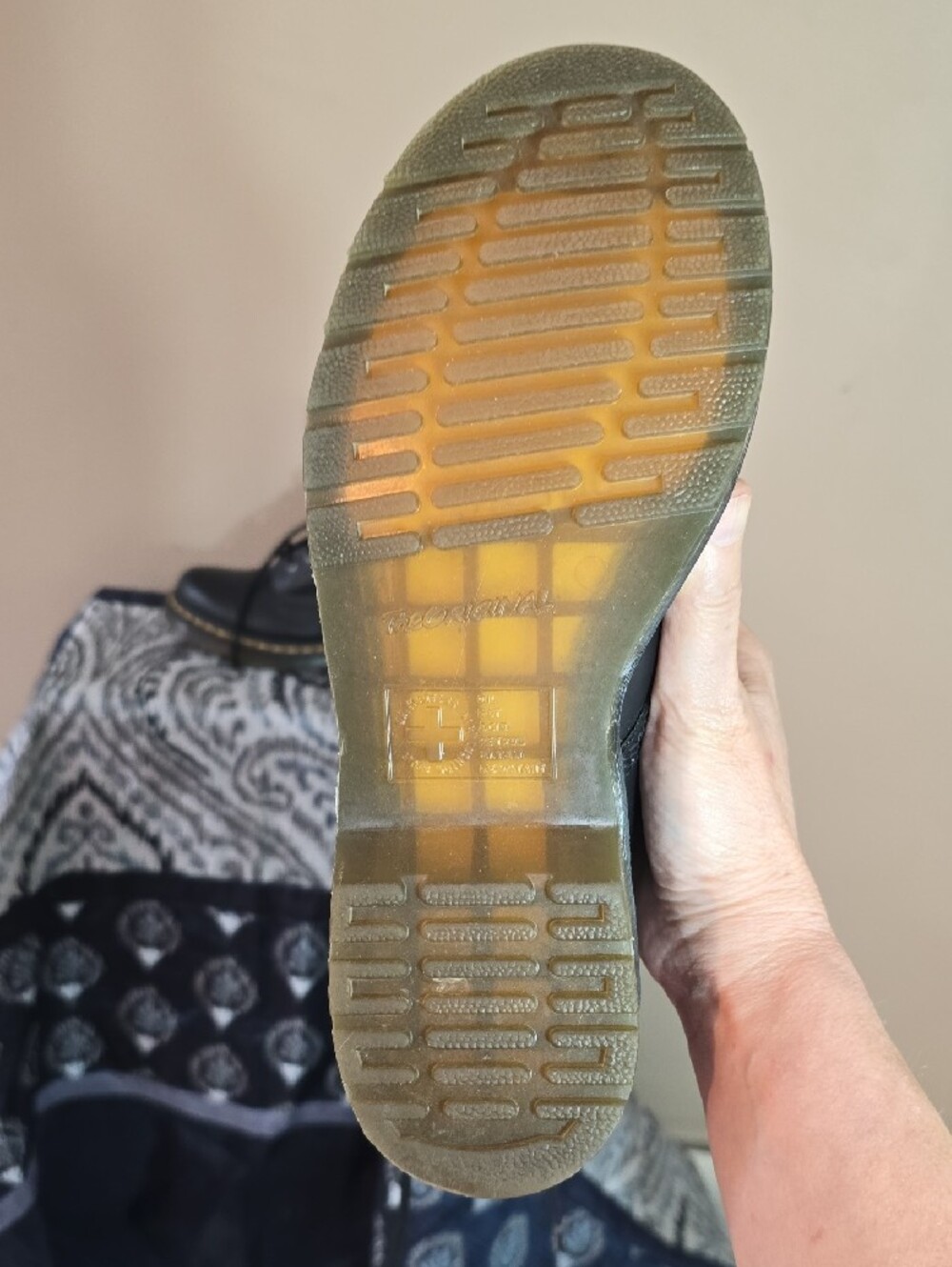 Dr. Martens Black Leather Lace-Up Combat Boots with Yellow Stitching - Picture 12 of 14